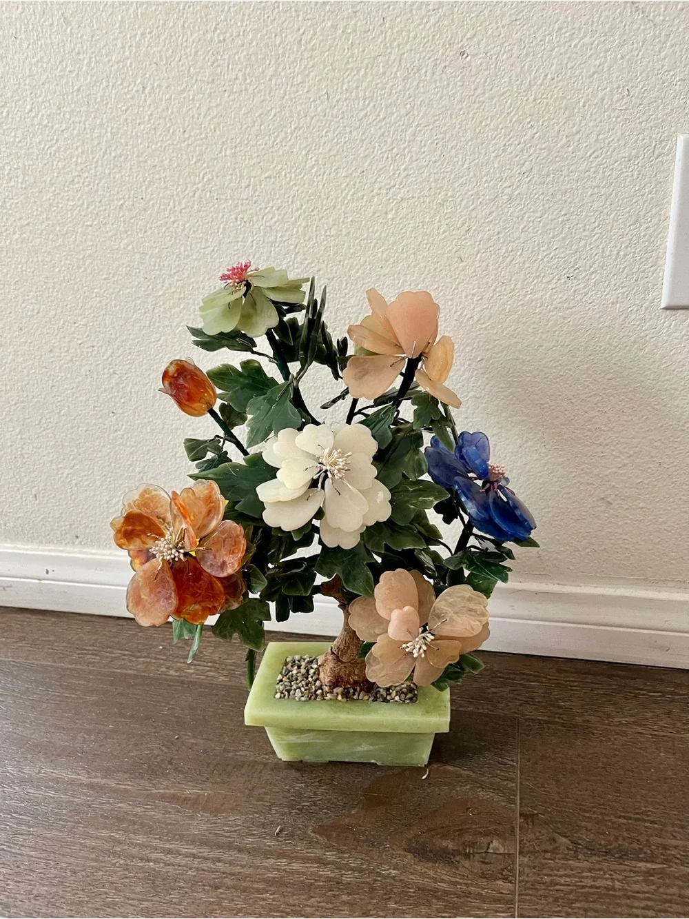 Multicolor Gemstone Flower Bonsai in Green Planter 14 inches tall